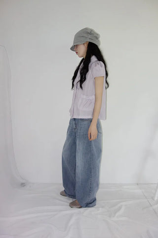 [2 colors] Monchi Check Puff Blouse