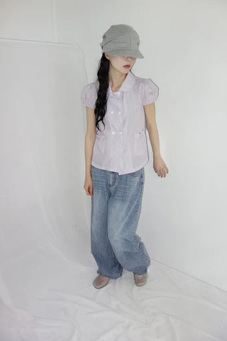 [2 colors] Monchi Check Puff Blouse