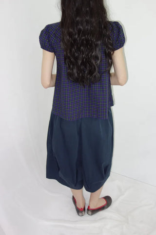 [2 colors] Monchi Check Puff Blouse