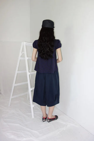 [2 colors] Monchi Check Puff Blouse