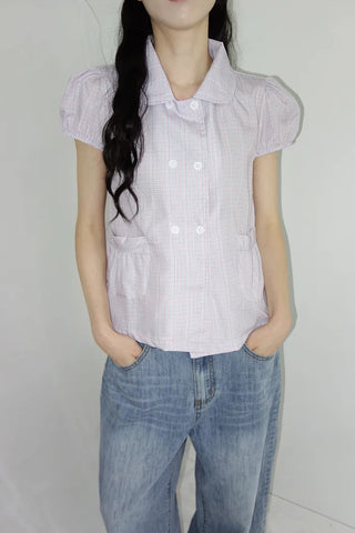 [2 colors] Monchi Check Puff Blouse