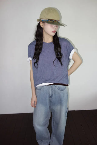 [2 colors] Striped Loose Fit Short Sleeve T-Shirt