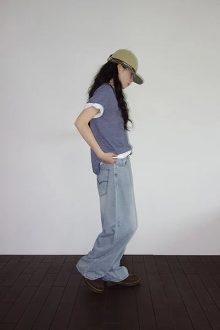 [2 colors] Striped Loose Fit Short Sleeve T-Shirt