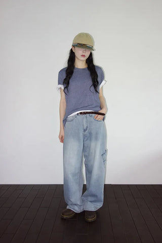 [2 colors] Striped Loose Fit Short Sleeve T-Shirt