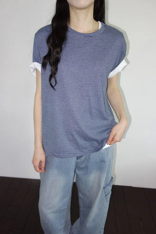 [2 colors] Striped Loose Fit Short Sleeve T-Shirt