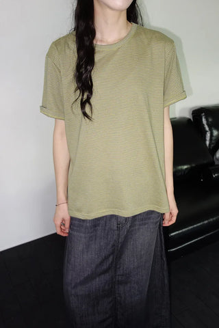 [2 colors] Striped Loose Fit Short Sleeve T-Shirt