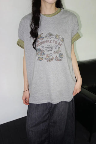[2 colors] Striped Loose Fit Short Sleeve T-Shirt