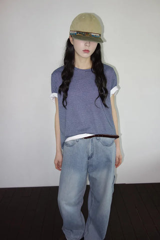 [2 colors] Striped Loose Fit Short Sleeve T-Shirt