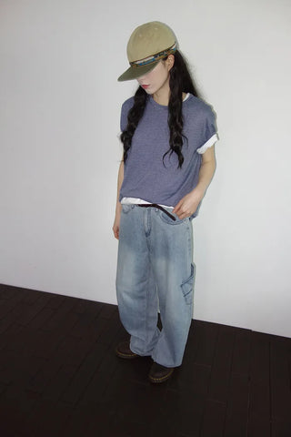 [2 colors] Striped Loose Fit Short Sleeve T-Shirt