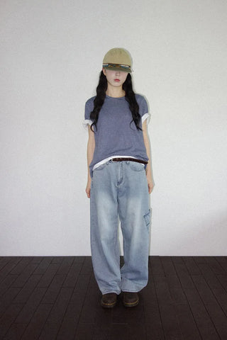 [2 colors] Striped Loose Fit Short Sleeve T-Shirt