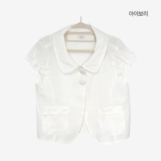 [2 colors] Round collar frill short-sleeved jacket