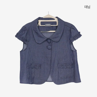 [2 colors] Round collar frill short-sleeved jacket