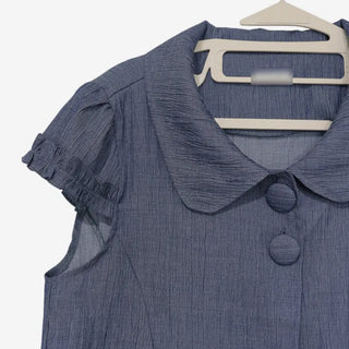 [2 colors] Round collar frill short-sleeved jacket