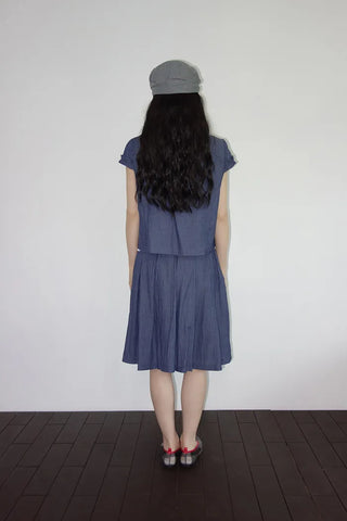 [2 colors] Pleated Banding Midi Skirt