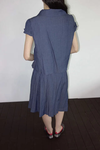 [2 colors] Pleated Banding Midi Skirt