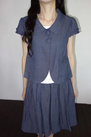 [2 colors] Pleated Banding Midi Skirt