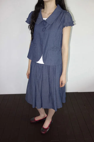 [2 colors] Pleated Banding Midi Skirt