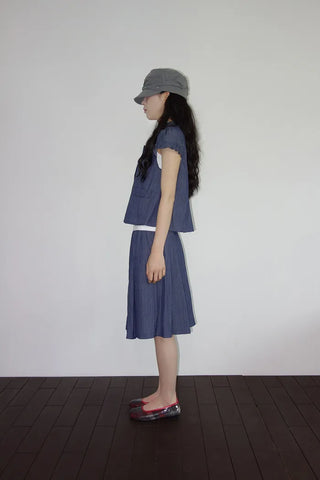 [2 colors] Pleated Banding Midi Skirt