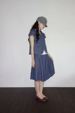 [2 colors] Pleated Banding Midi Skirt