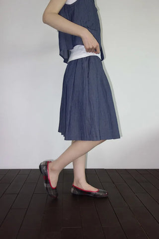 [2 colors] Pleated Banding Midi Skirt