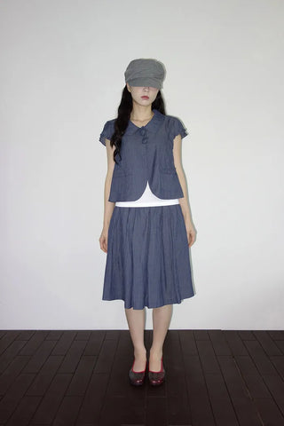 [2 colors] Pleated Banding Midi Skirt
