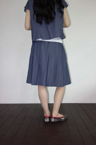 [2 colors] Pleated Banding Midi Skirt