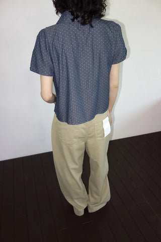 [2 colors] Denim polka dot frill blouse