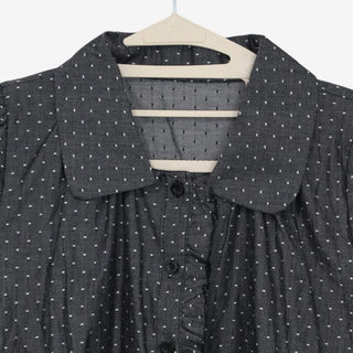[2 colors] Denim polka dot frill blouse
