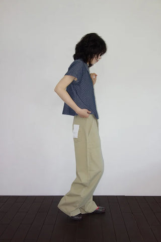 [2 colors] Denim polka dot frill blouse
