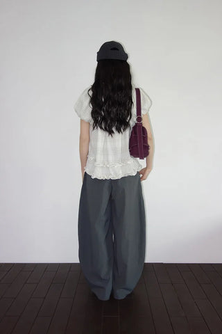[2 colors] Checkered Frill Blouse