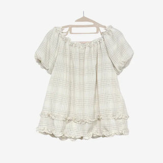 [2 colors] Checkered Frill Blouse