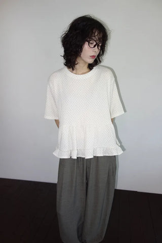 [2 colors] Polka Dot Frill Blouse