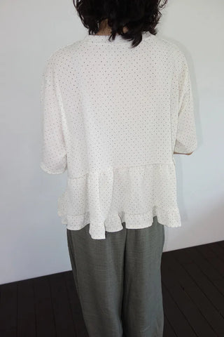 [2 colors] Polka Dot Frill Blouse