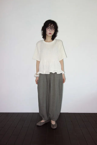 [2 colors] Polka Dot Frill Blouse