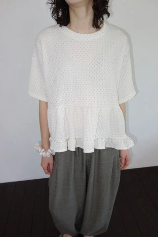 [2 colors] Polka Dot Frill Blouse