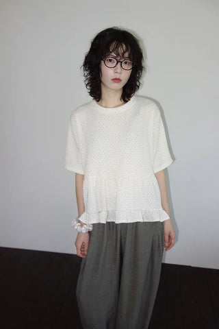 [2 colors] Polka Dot Frill Blouse