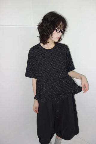 [2 colors] Polka Dot Frill Blouse