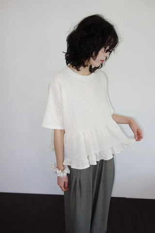 [2 colors] Polka Dot Frill Blouse