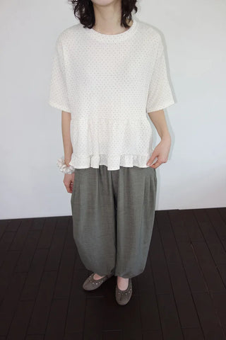 [2 colors] Polka Dot Frill Blouse