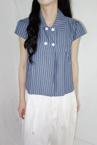 [2 colors] Roche Stripe Shirt Blouse