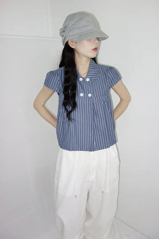 [2 colors] Roche Stripe Shirt Blouse