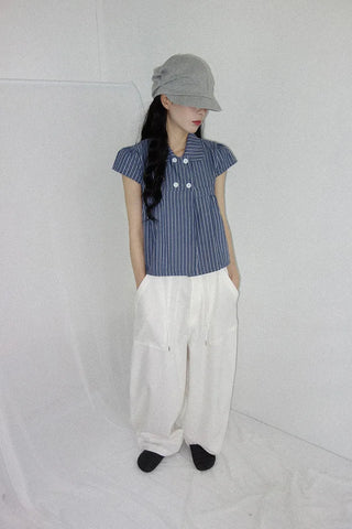 [2 colors] Roche Stripe Shirt Blouse