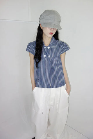 [2 colors] Roche Stripe Shirt Blouse