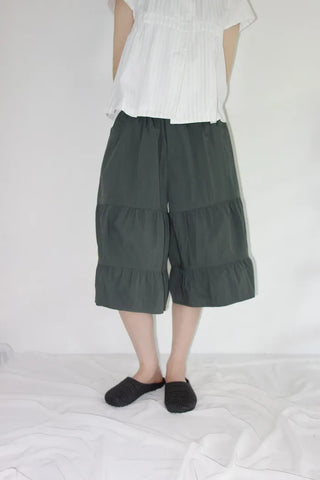[3 colors] Tiered Can-Can Wide Bermuda Pants