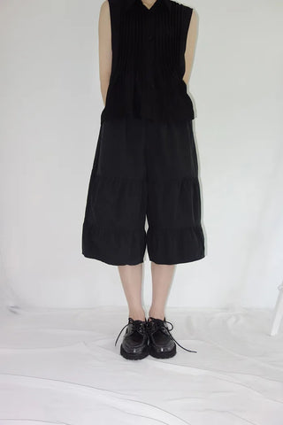 [3 colors] Tiered Can-Can Wide Bermuda Pants