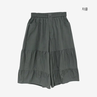 [3 colors] Tiered Can-Can Wide Bermuda Pants