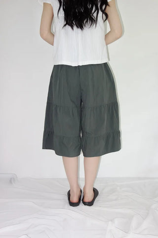 [3 colors] Tiered Can-Can Wide Bermuda Pants