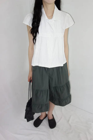 [3 colors] Tiered Can-Can Wide Bermuda Pants