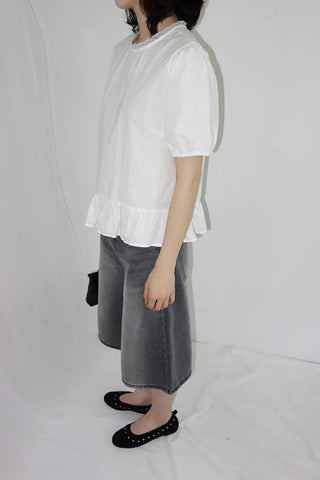 Desha Lace Frill Puff Blouse