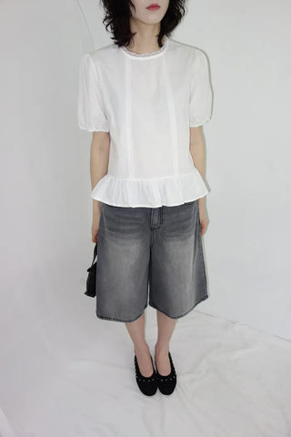 Desha Lace Frill Puff Blouse